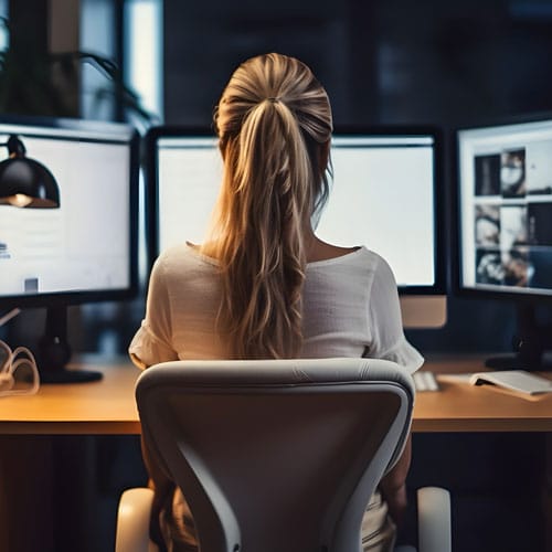 Professional at desk working on computers